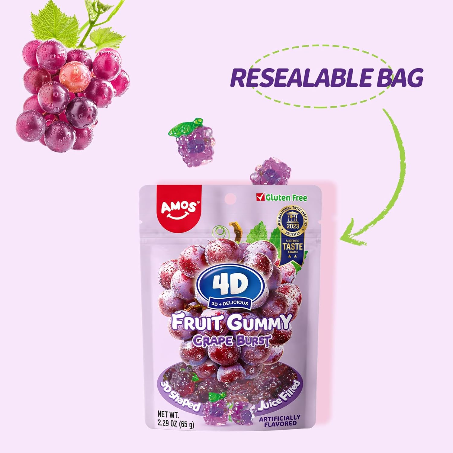 Amos 4D Grape Burst Fruit Gummy (Halal)