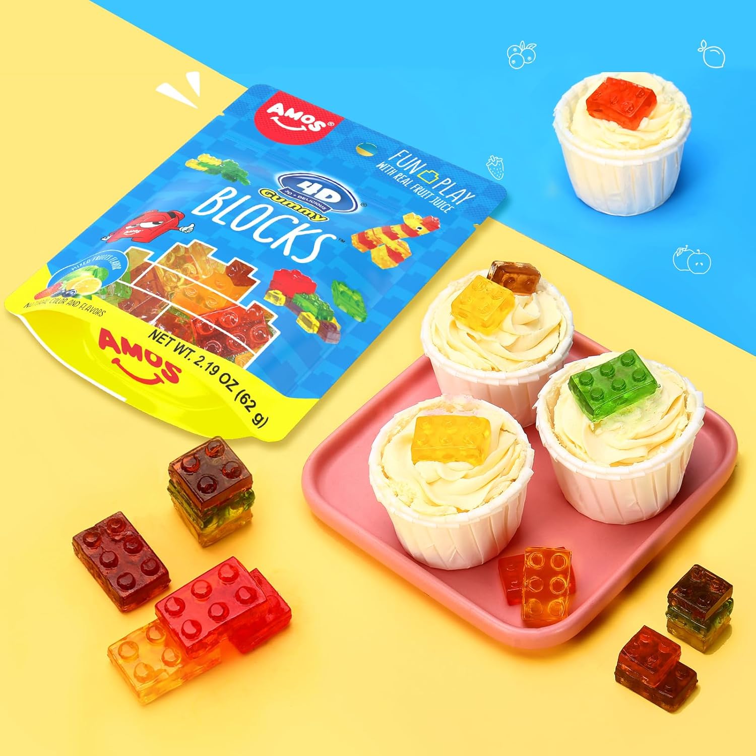 Amos 4D Mixed Fruits Gummy Block (Halal)