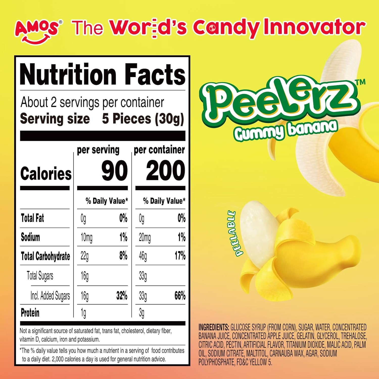 Amos Peelerz Peelable Banana Gummy Candy (Halal)