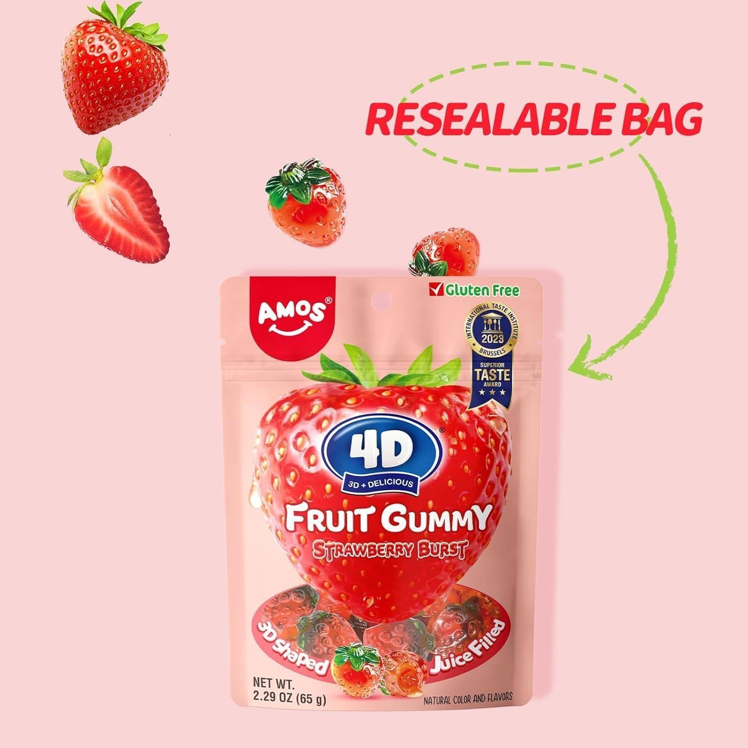 Amos 4D Strawberry Burst Fruit Gummy (Halal)