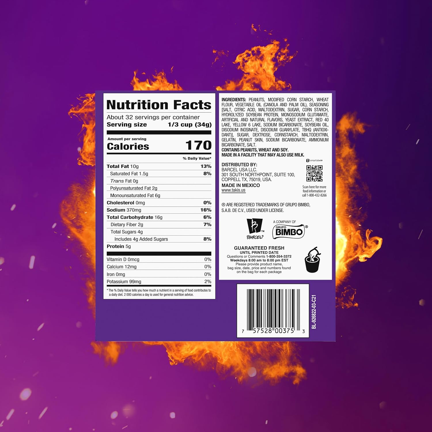 Takis Fuego Chili Pepper & Lime Extreme Spicy Hot Nuts