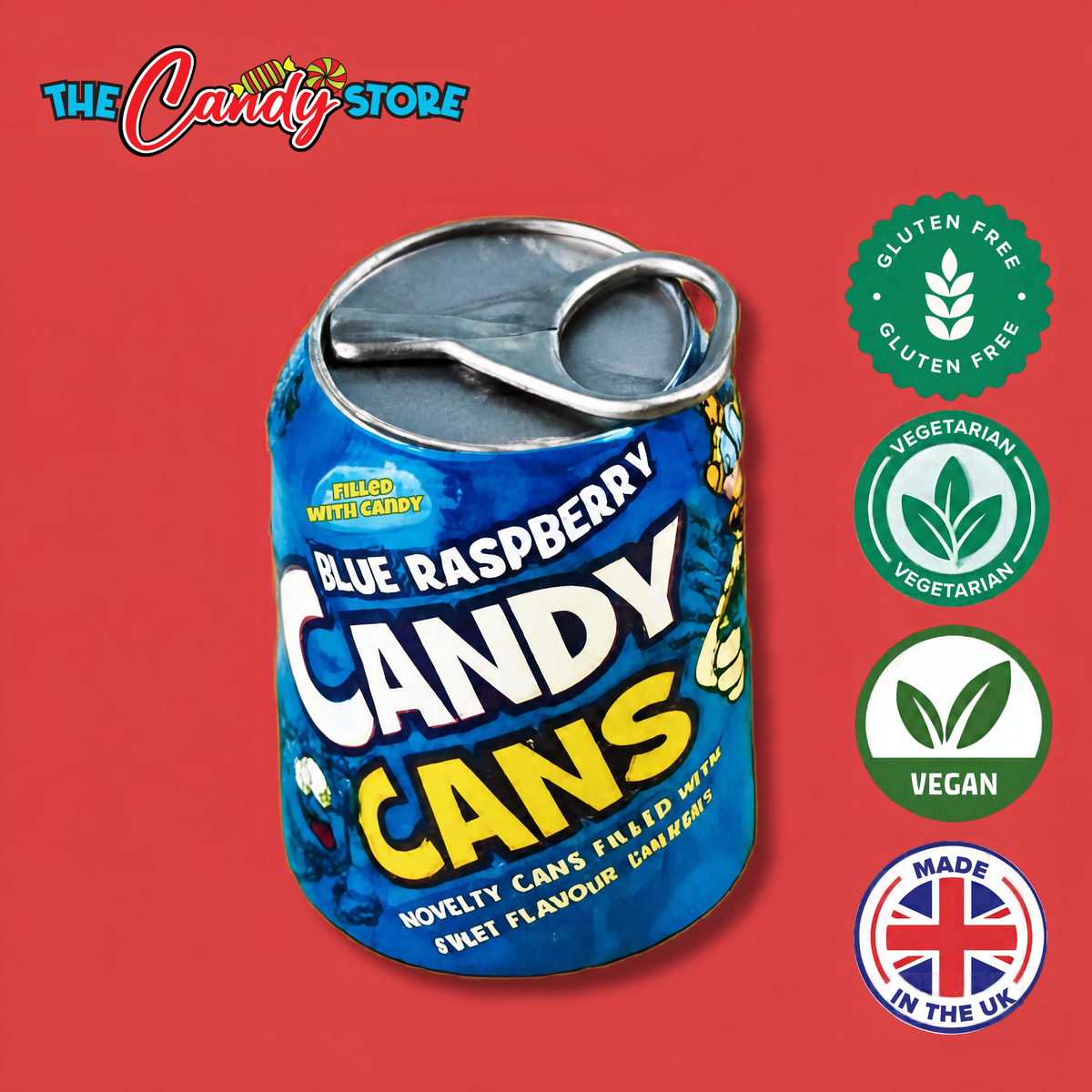 A blue raspberry candy can jar