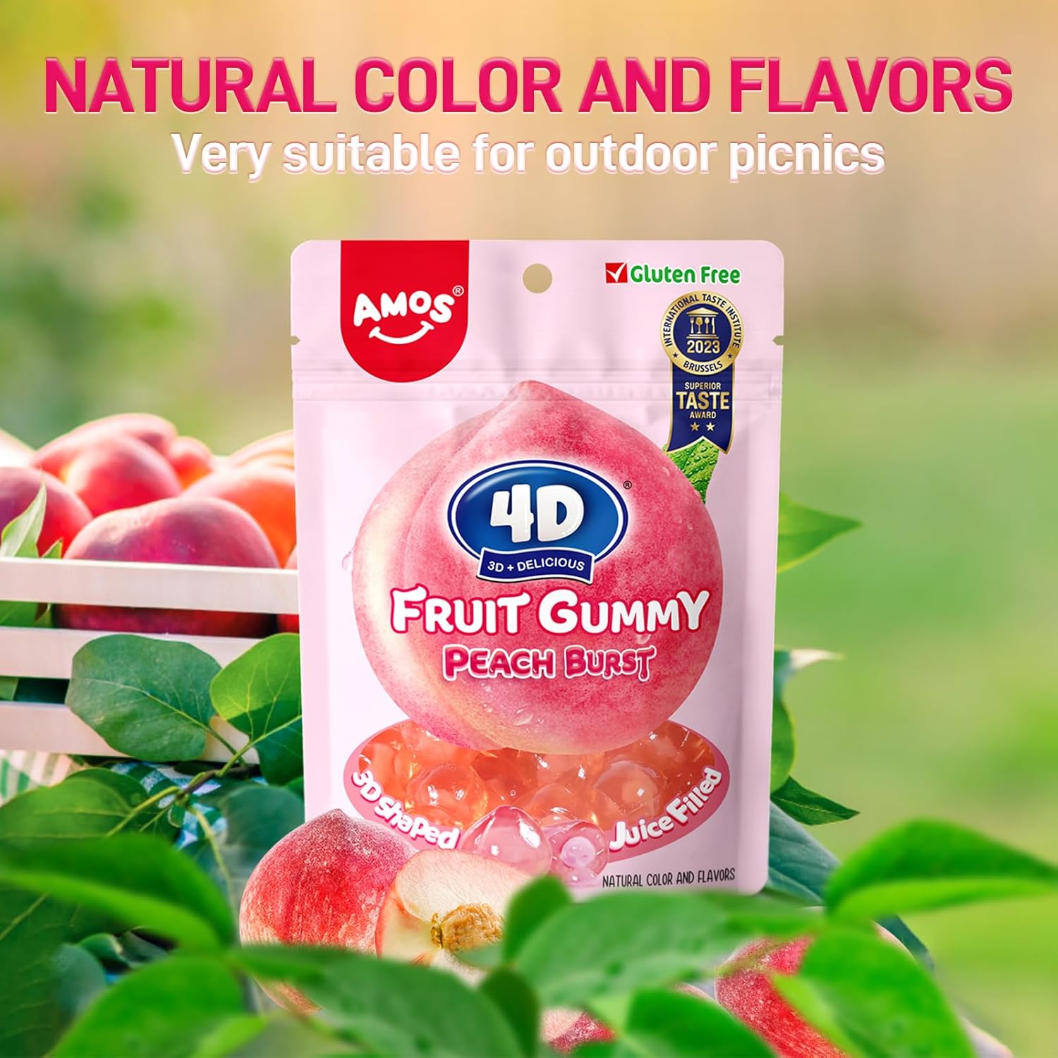 Amos 4D Peach Burst Fruit Gummy