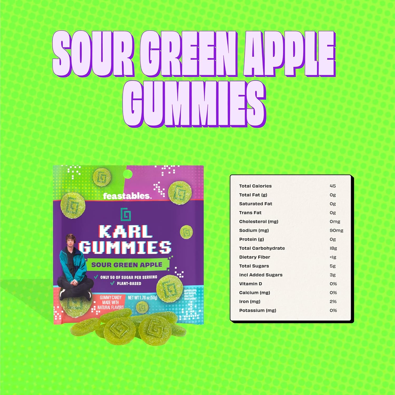 Feastables Karl Gummies Green Apple Sour Candy