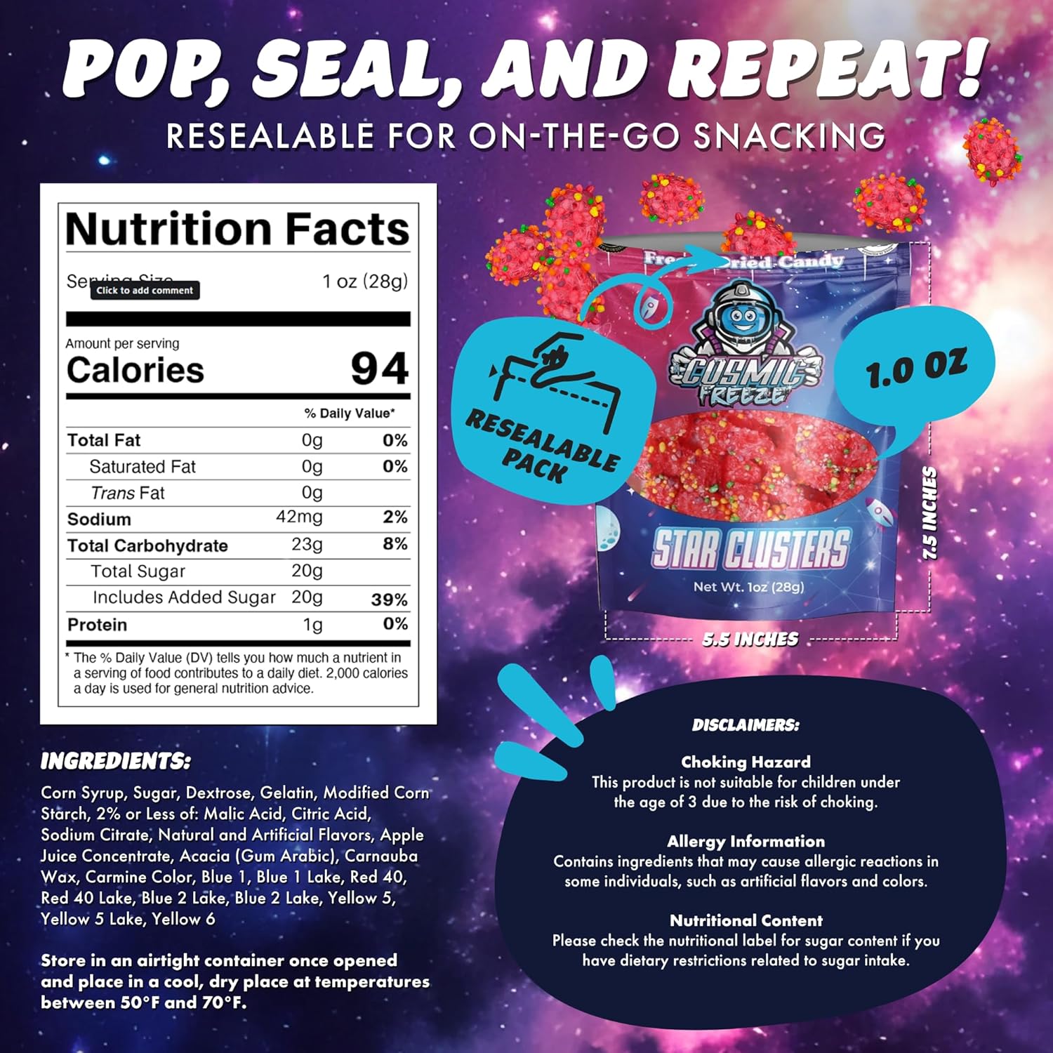 Cosmic Freeze Star Clusters Freeze Dried Crunchy Candy
