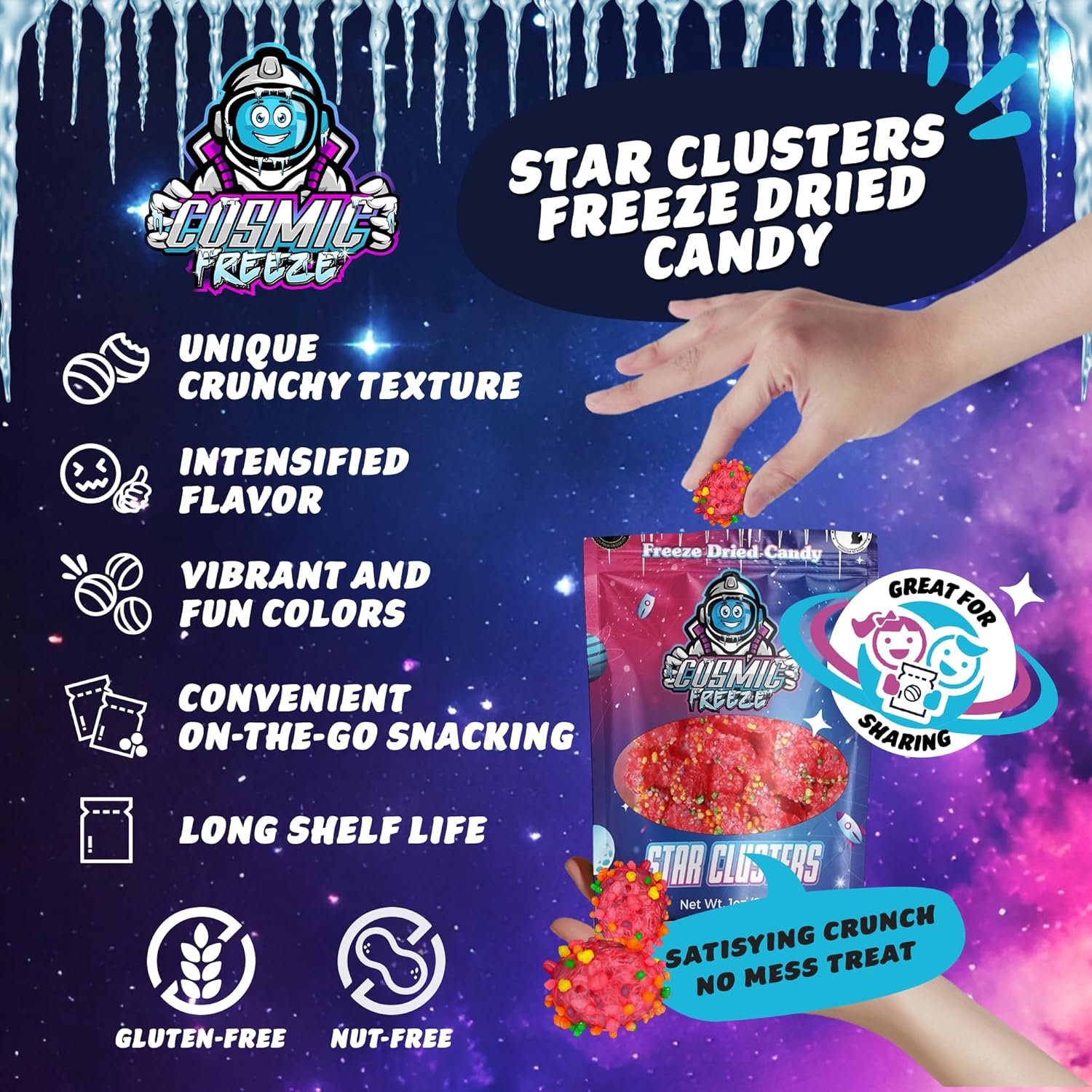 Cosmic Freeze Star Clusters Freeze Dried Crunchy Candy