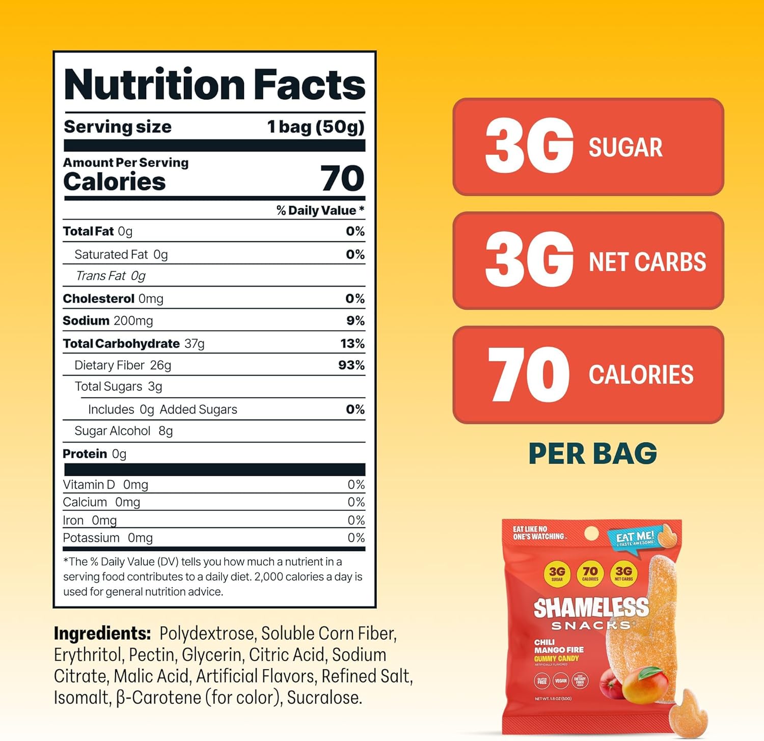 Shameless Snacks Chili Mango Healthy Gummy Candy