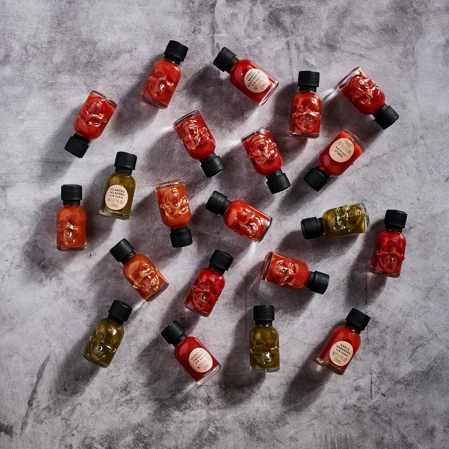 Man Crates 21 Flavors Skull-Shaped Mini Hot Sauce