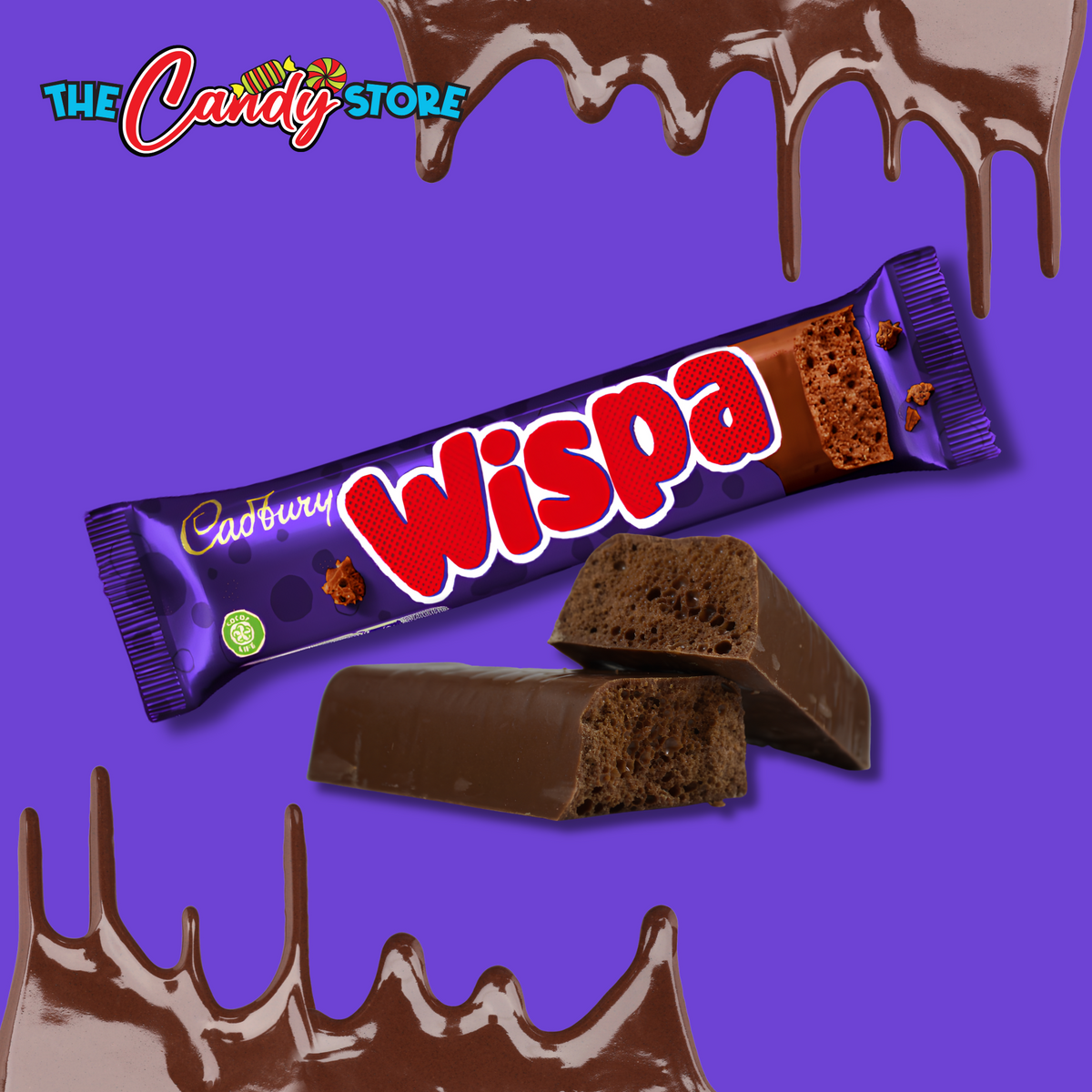 Cadbury Wispa Duo 36g pack with the unwrapped chocolate bar displayed beside it.