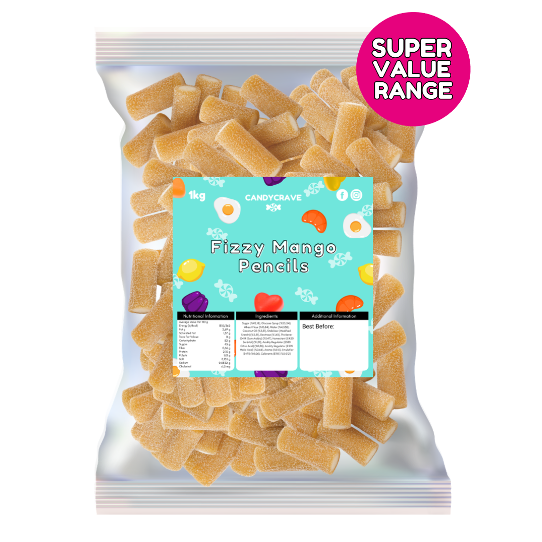 Candycrave Super Value Fizzy Mango Pencils 1kg