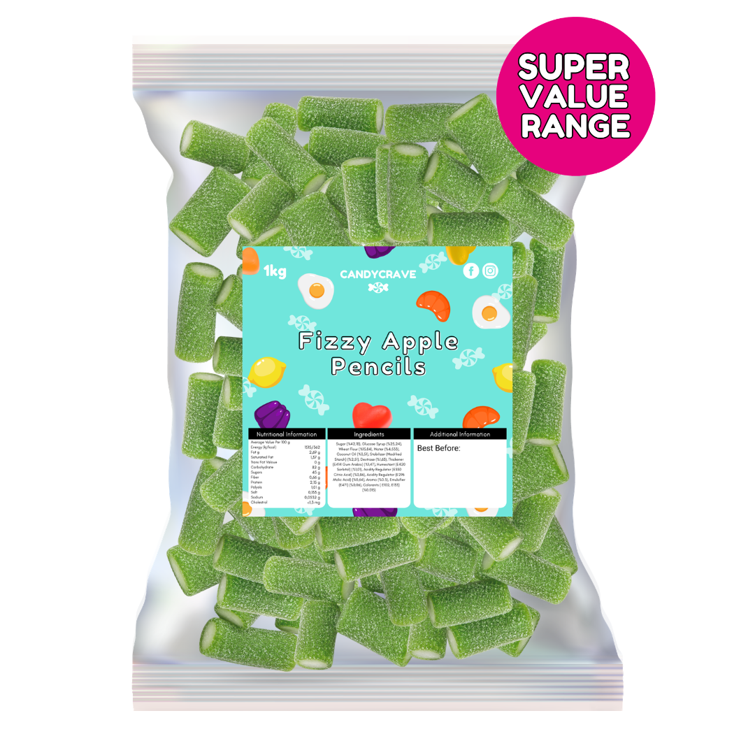 Candycrave Super Value Fizzy Apple Pencils 1kg