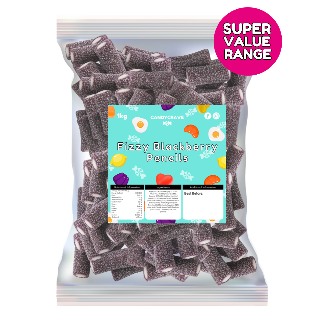 Candycrave Super Value Fizzy Blackberry Pencils 1kg