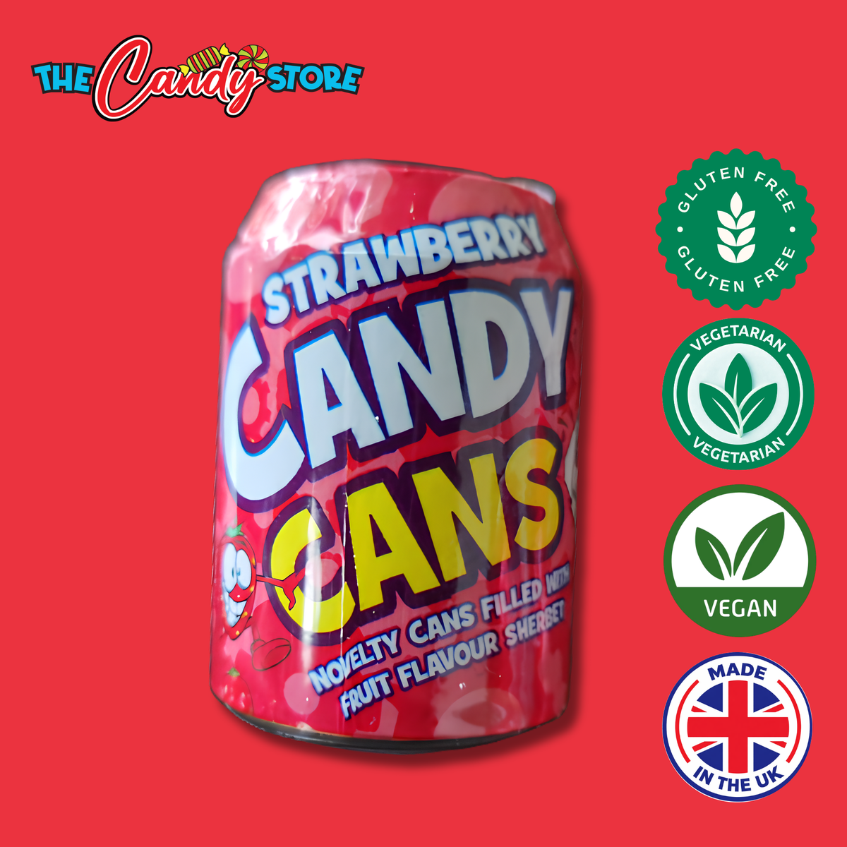 Crazy Candy Factory candy cans in strawberry flavor