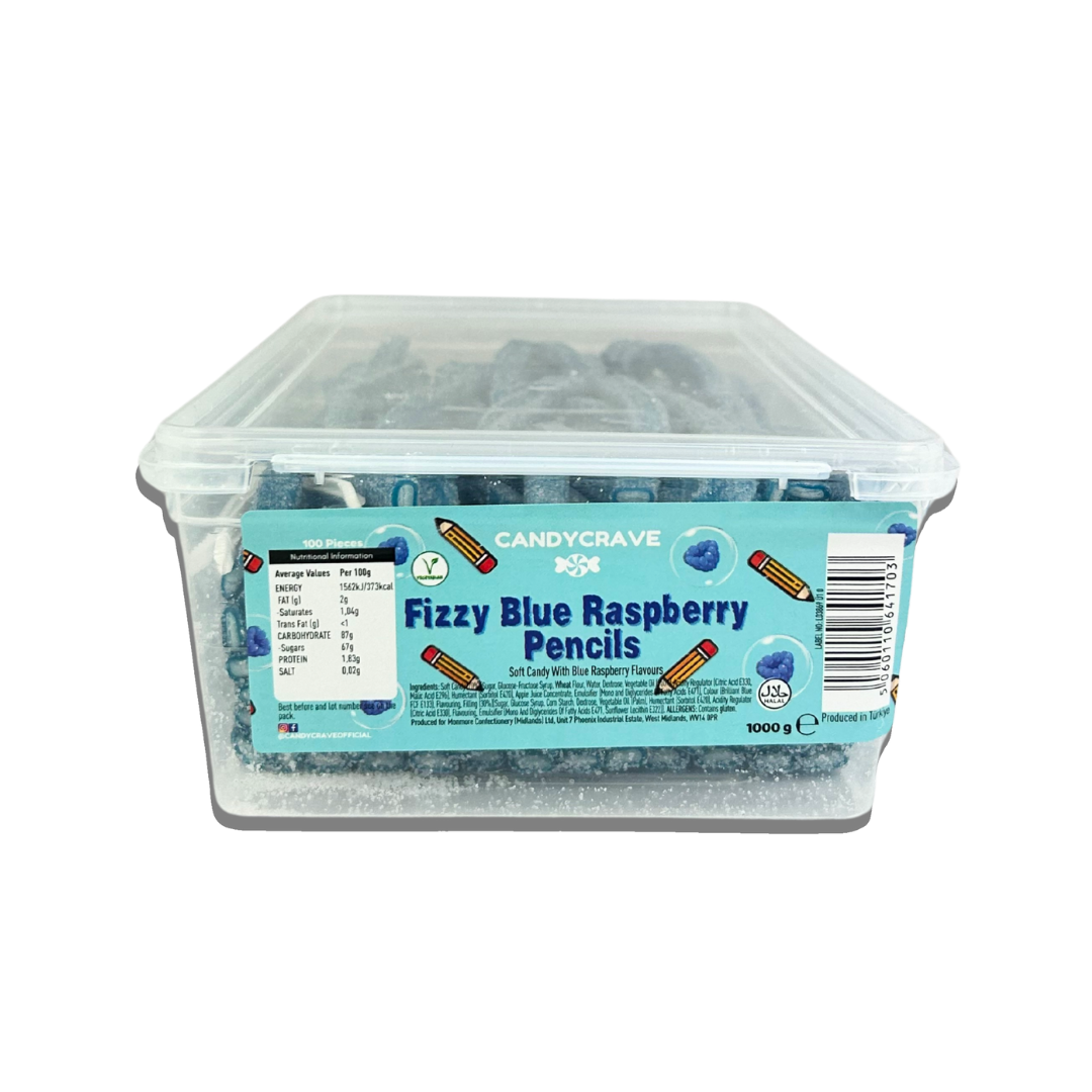 Candycrave Sour Blue Raspberry Pencils Tub 100 Count