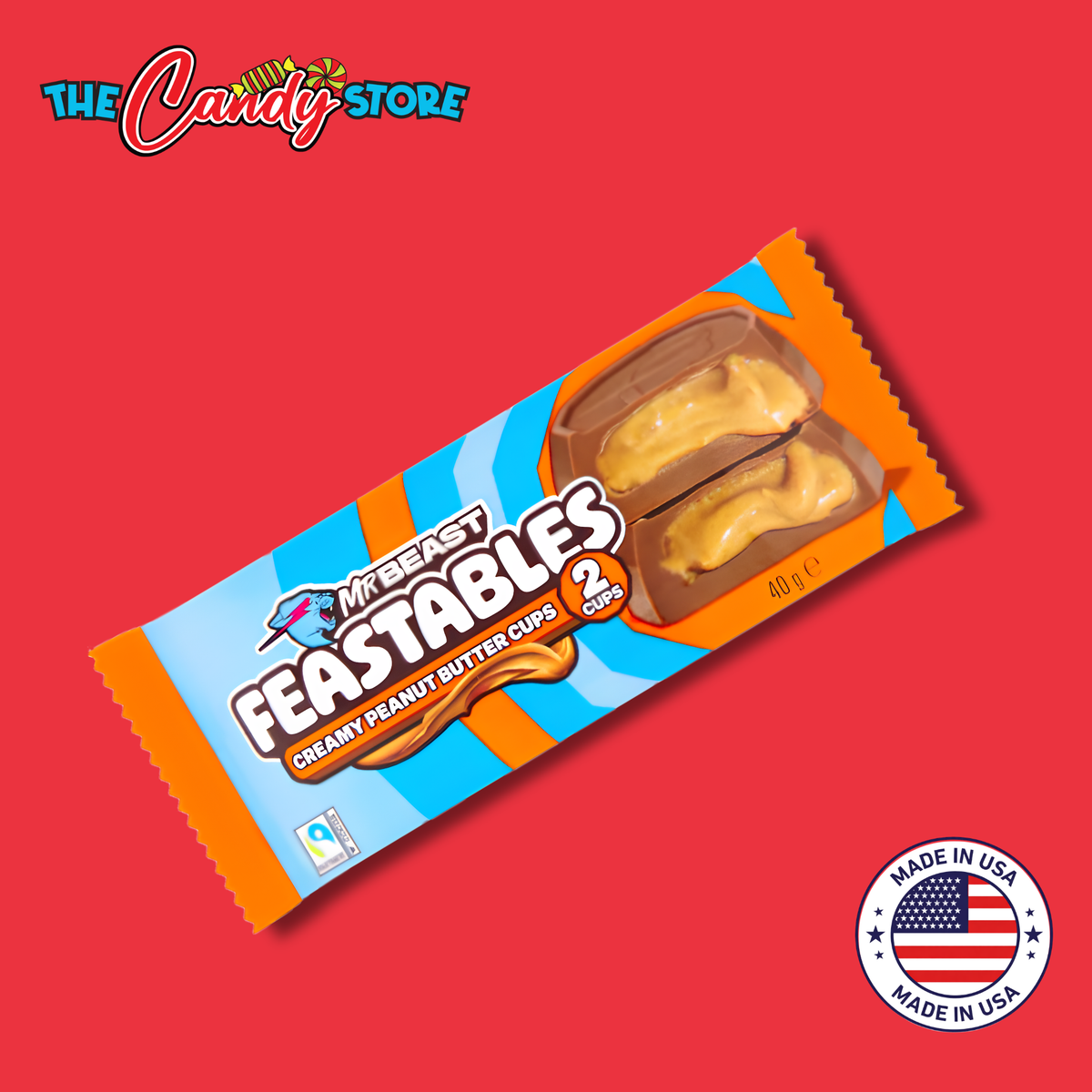 a pack of Mr beast Feastables creamy peanut butter cups
