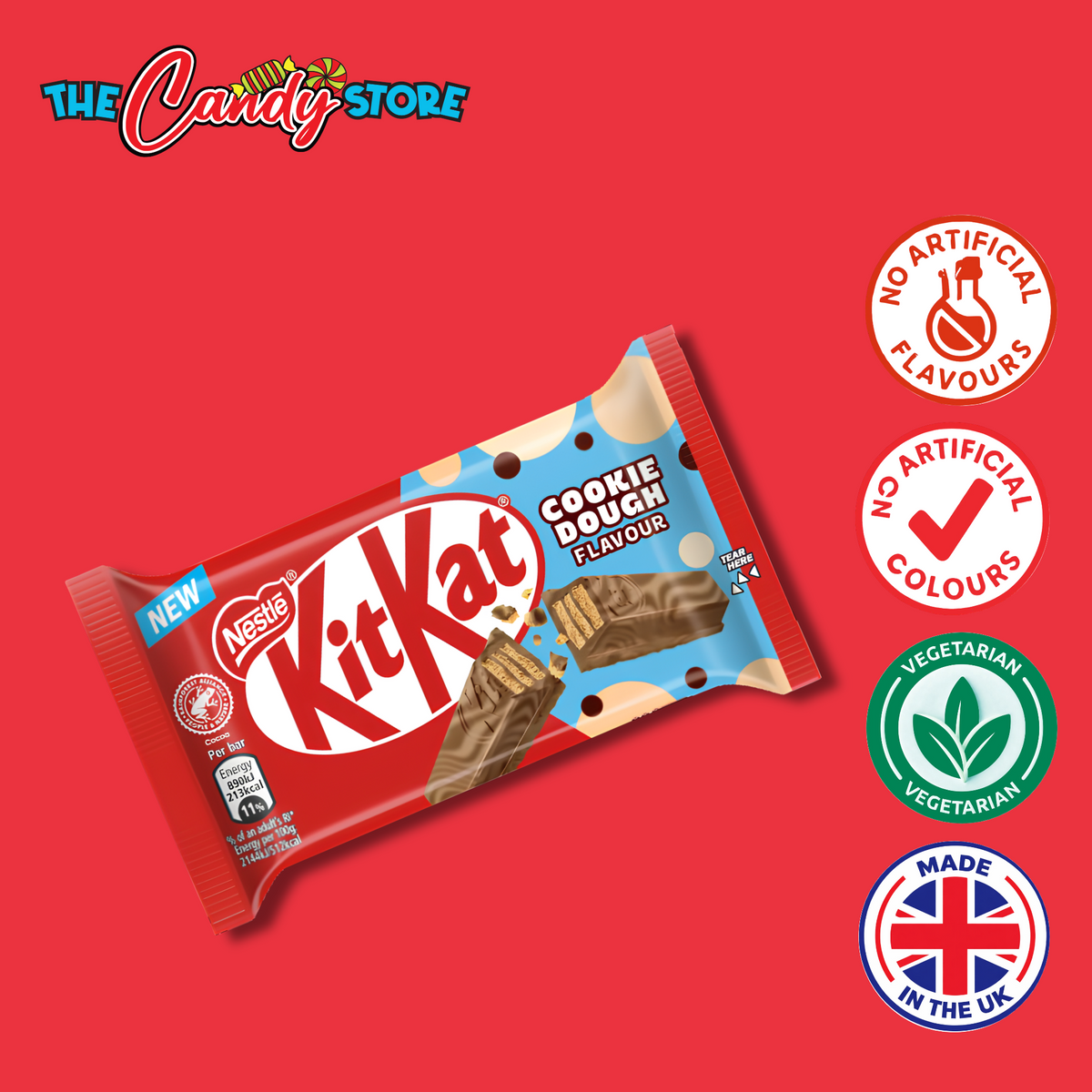 A package of Nestle KitKat Cookie Dough flavour chocolate bar 