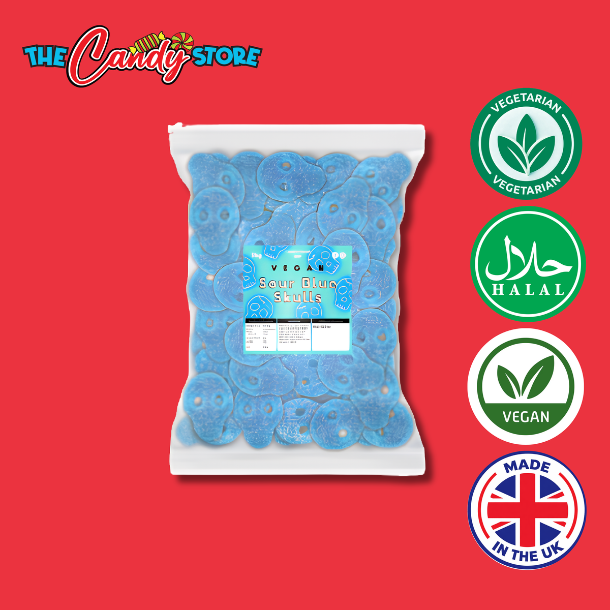 Candycrave Vegan Fizzy Blue Skulls, 2kg
