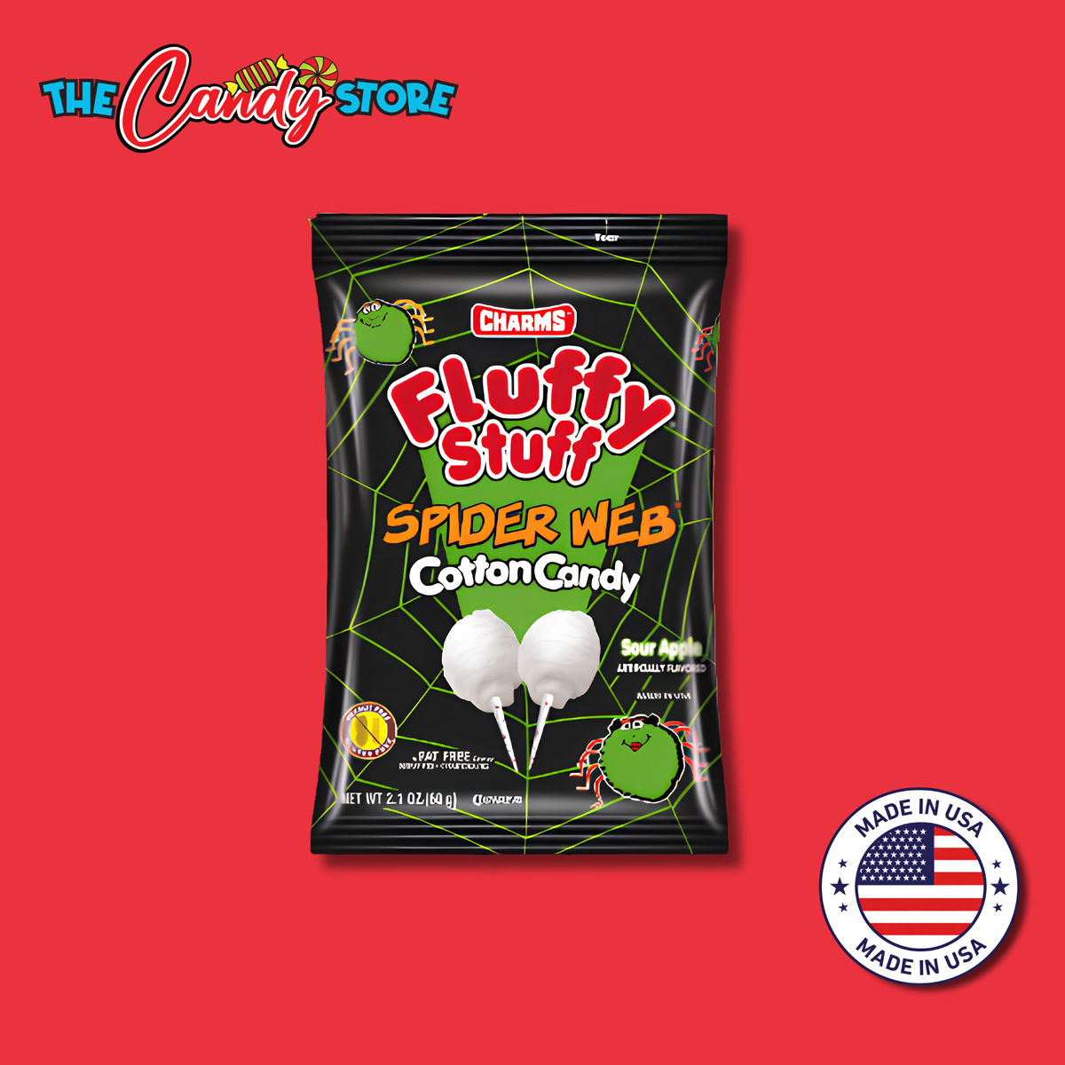 Fluffy Stuff Spider Web (Green Apple) Cotton Candy, 101g