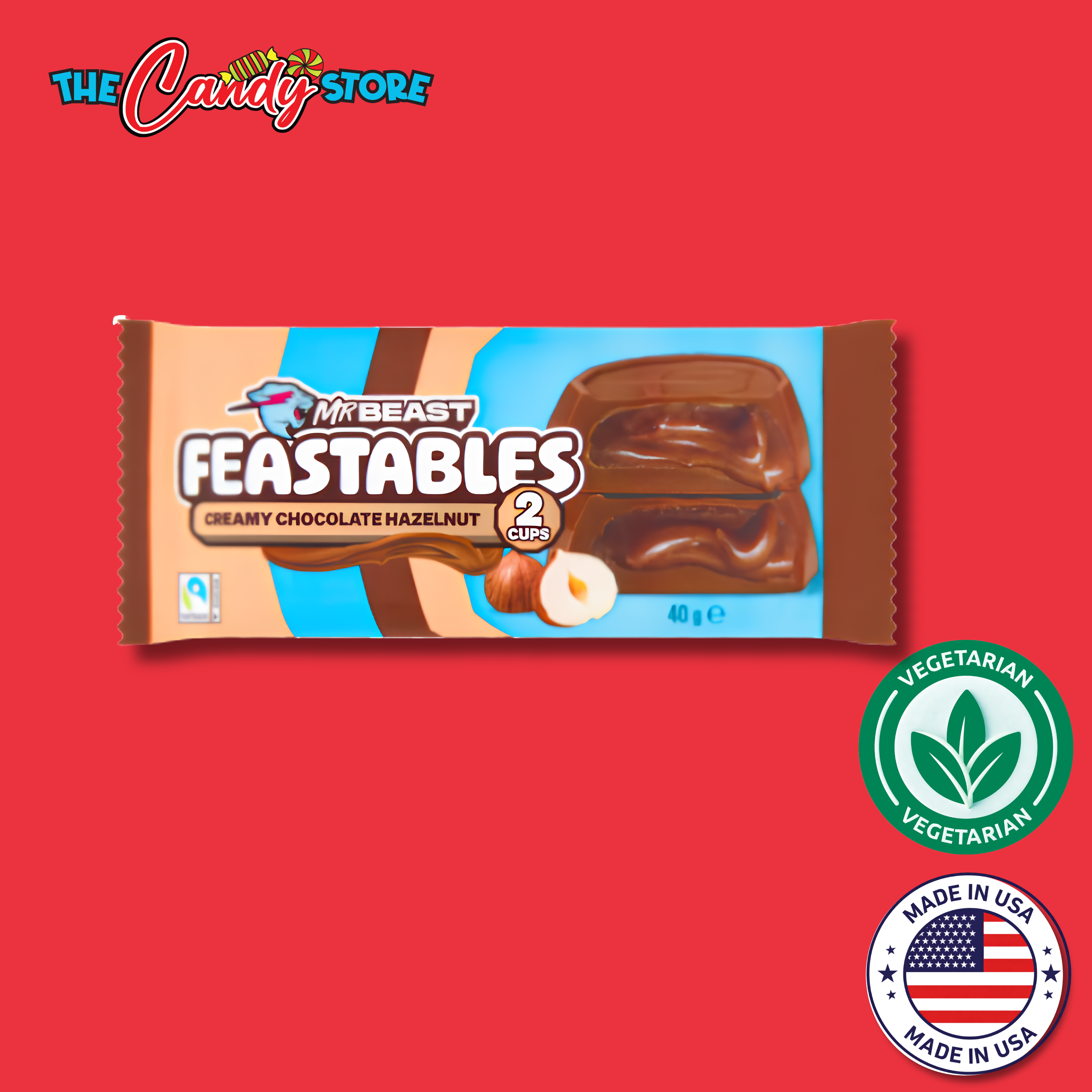 Mr Beast Feastables 2 Creamy Chocolate Hazelnut Cups