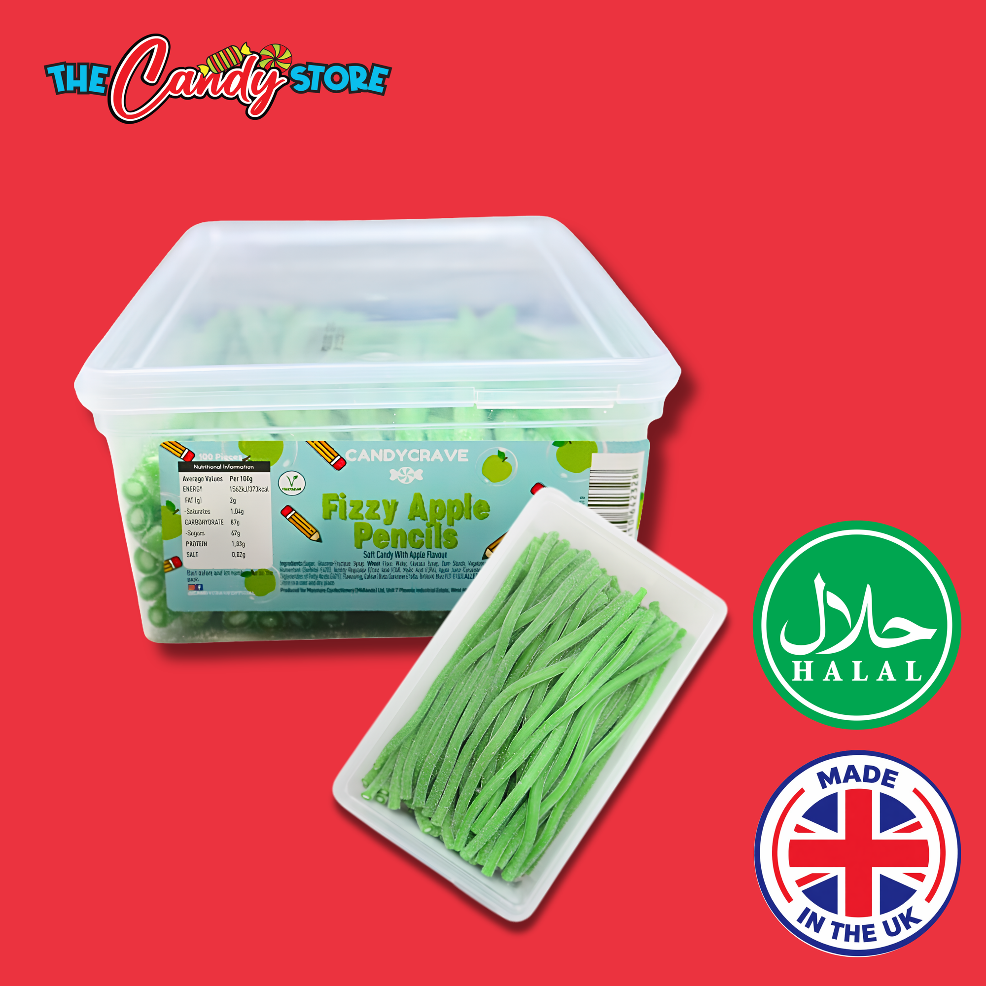 Candycrave Sour Apple Pencils Tub 100 Count
