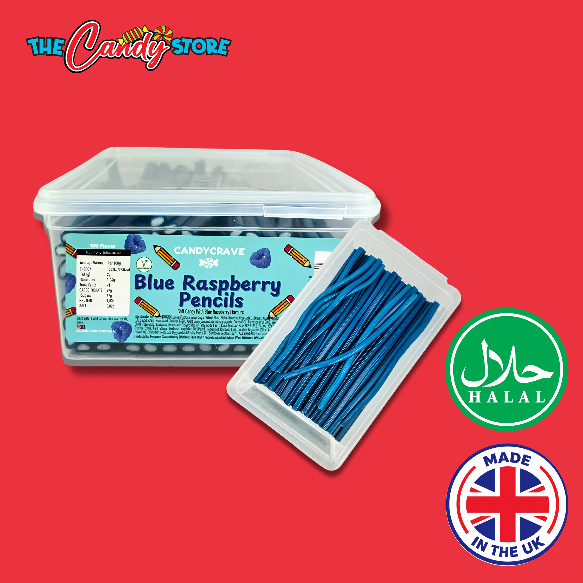 Candycrave Blue Raspberry Pencils Tub 100 Count