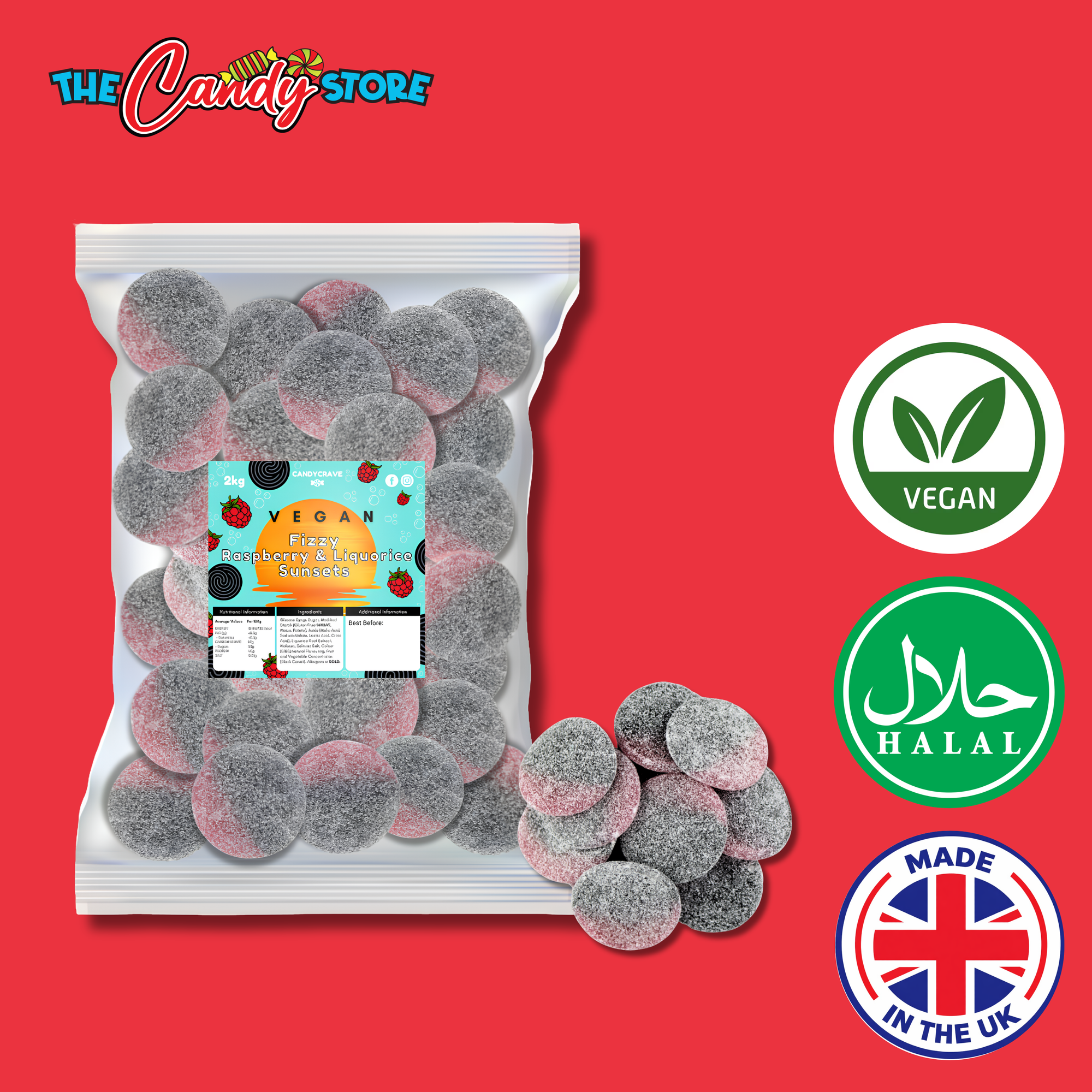 Candycrave Vegan Fizzy Raspberry & Liquorice Sunsets 2kg