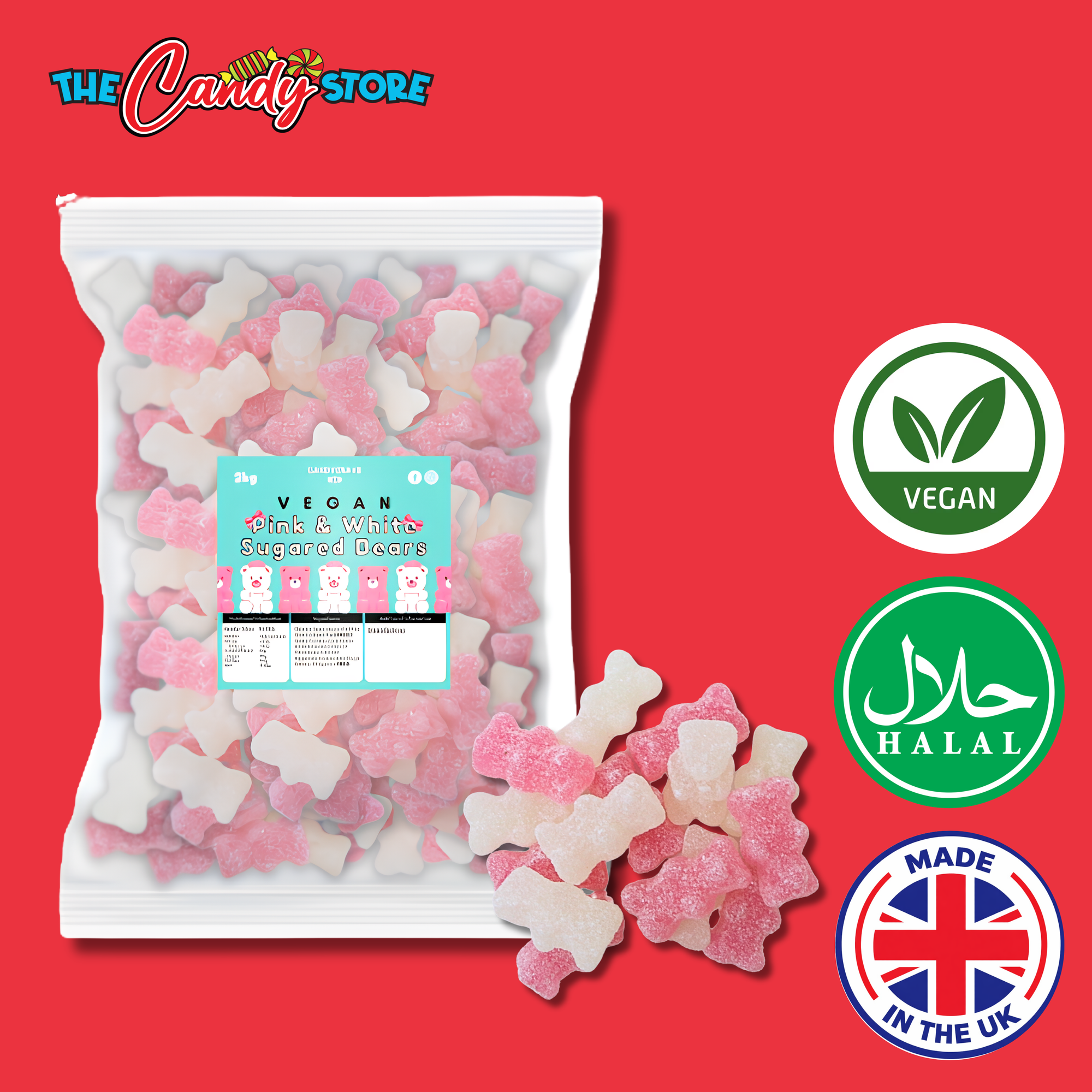 Candycrave Vegan Pink and White Sugared Bears 2Kg