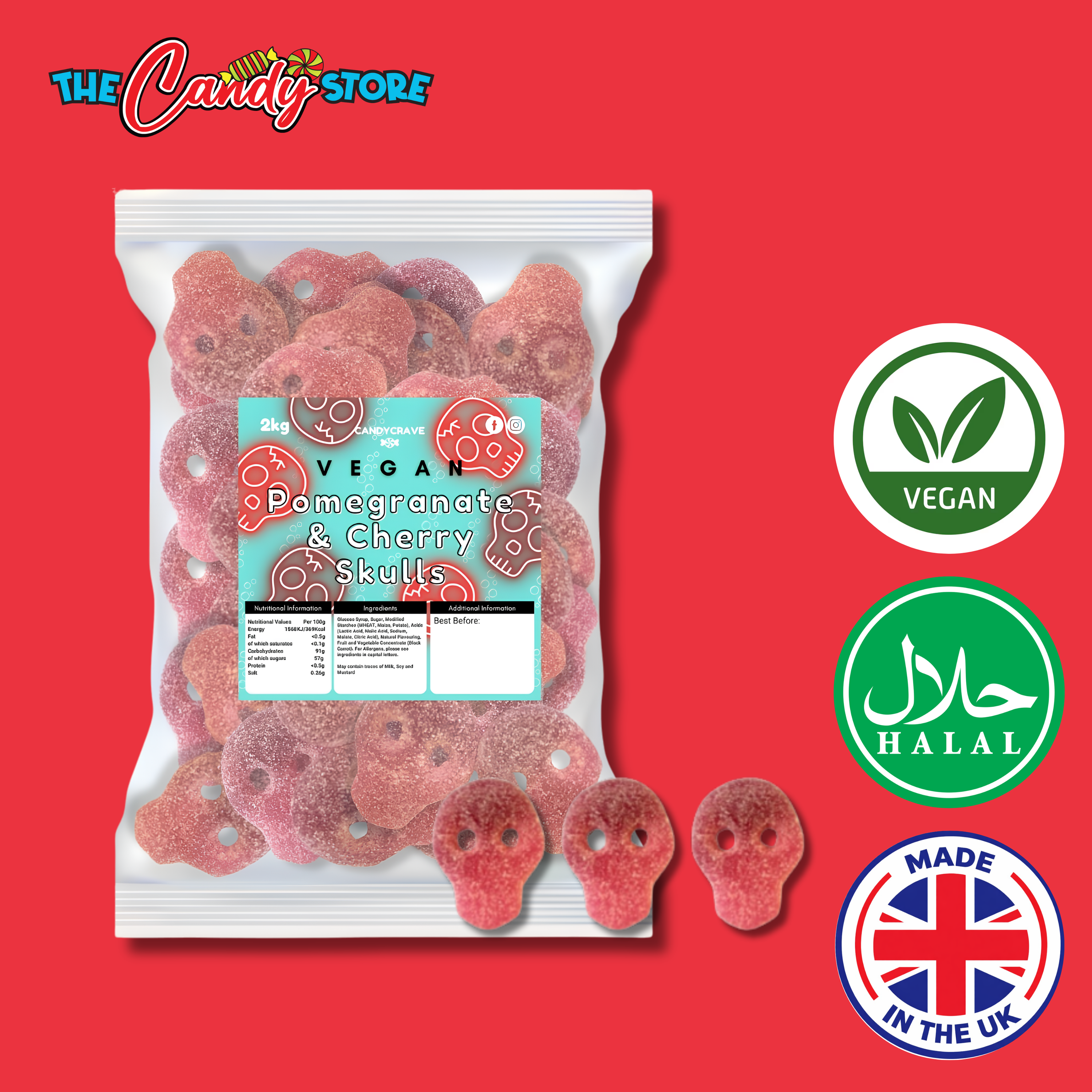 Candycrave Vegan Fizzy Pomegranate & Cherry Skulls 2kg