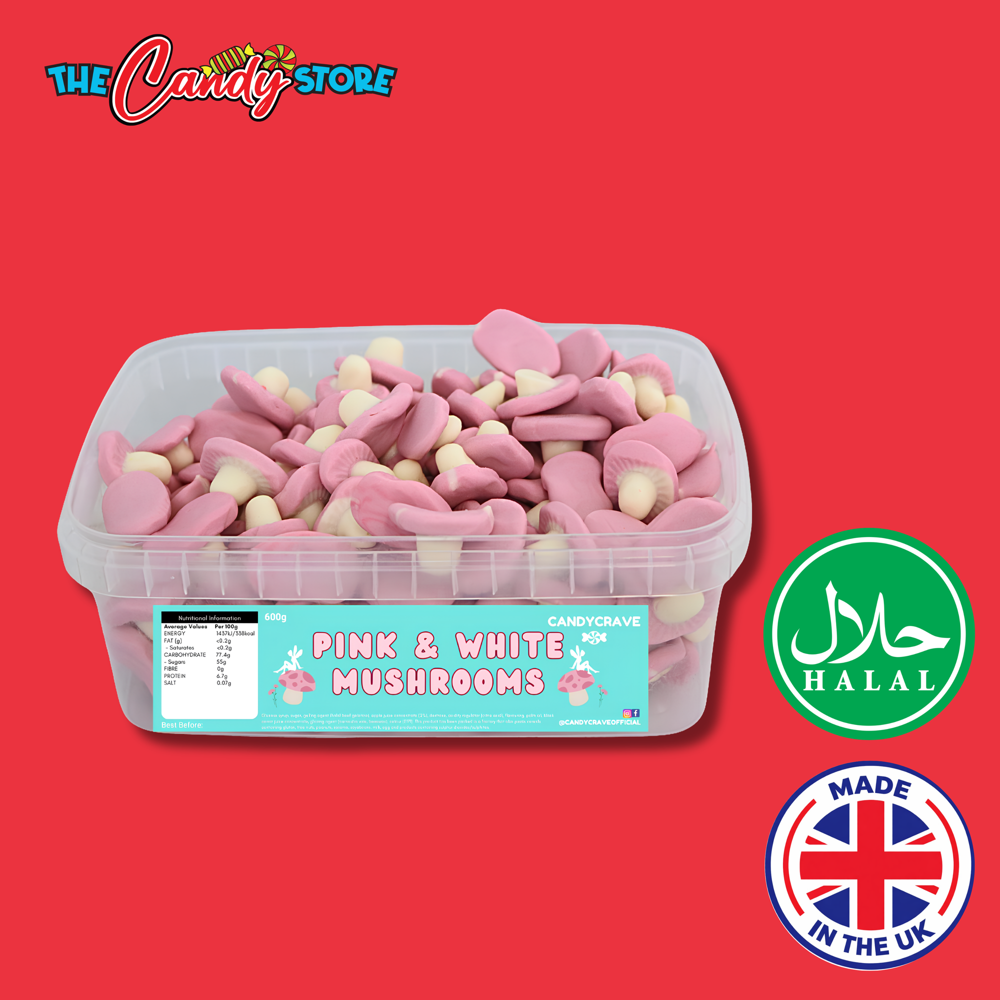 Candycrave Pink & White Mushrooms Tub 600g