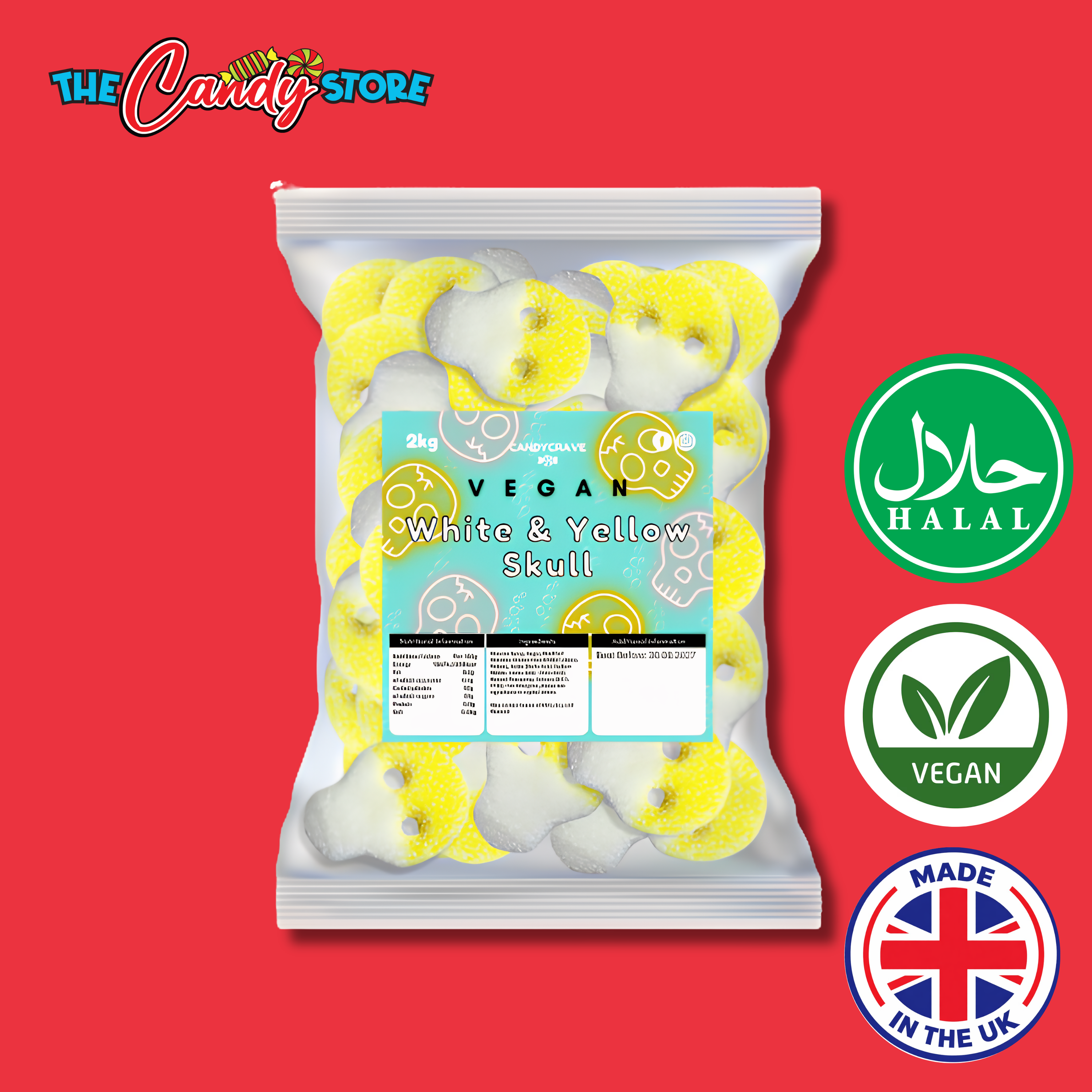 Candycrave Vegan Fizzy White and Yellow Skulls