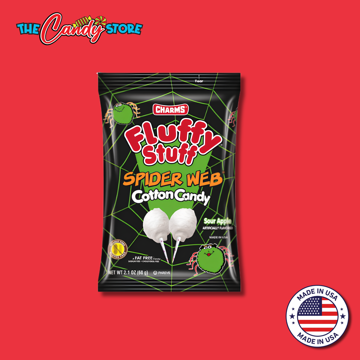 Fluffy Stuff Spider Web (Green Apple) Cotton Candy, 101g