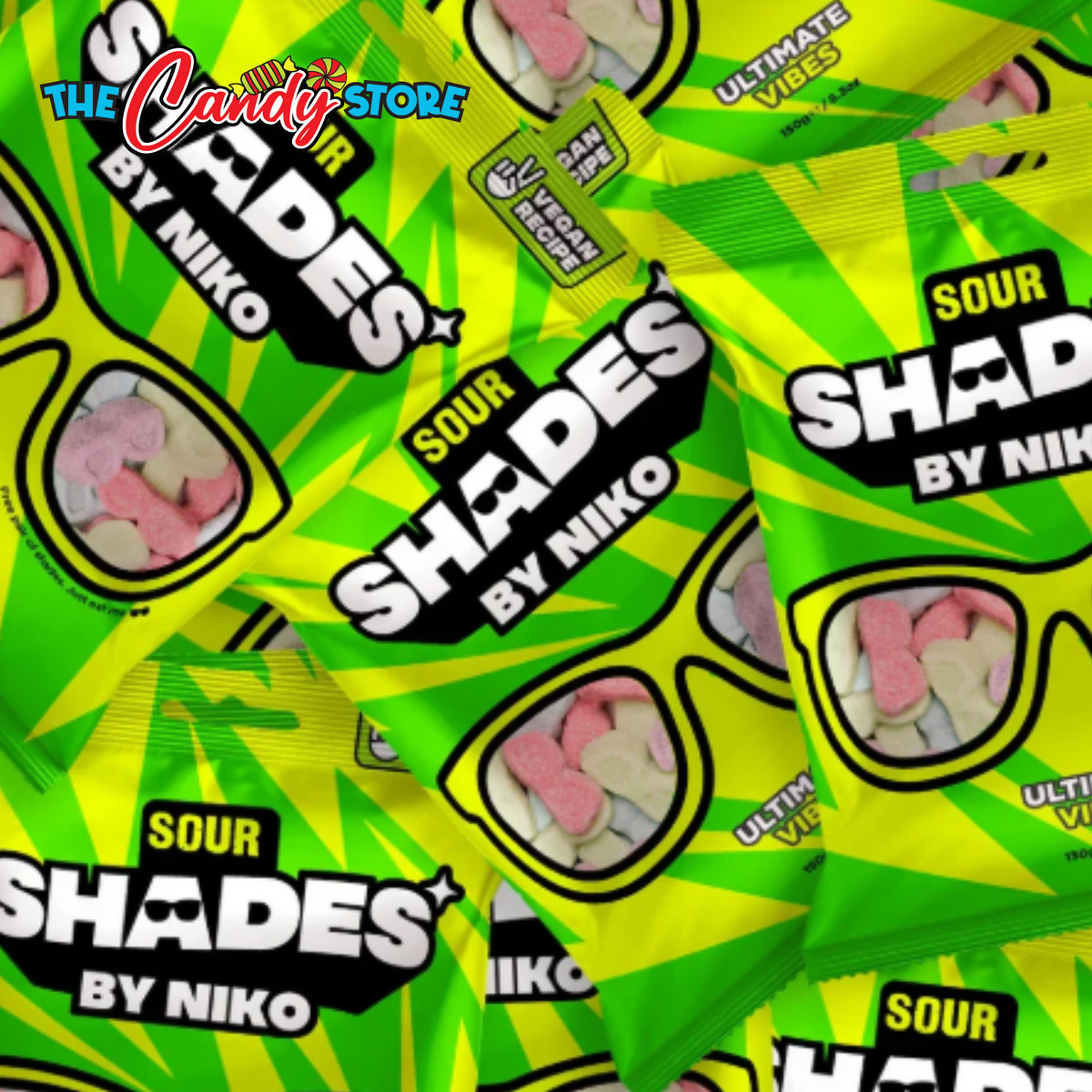 Multiple bags of Sour Shades by Niko ultimate vibes, 150g