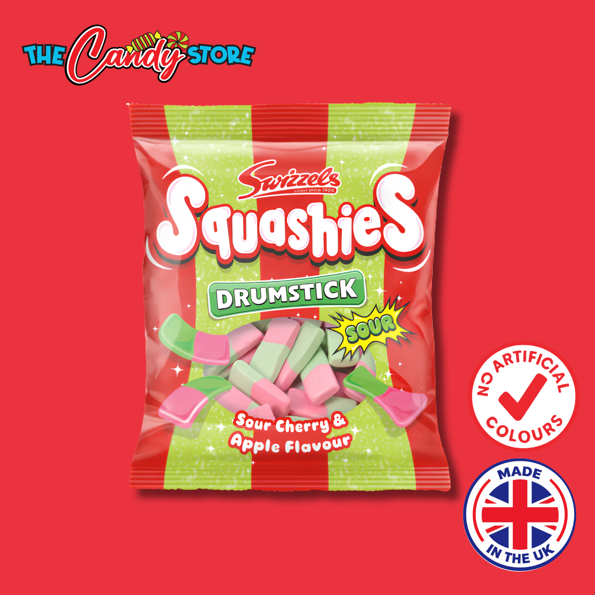 a bag of swizzels squashies sour cherry and apple flavour