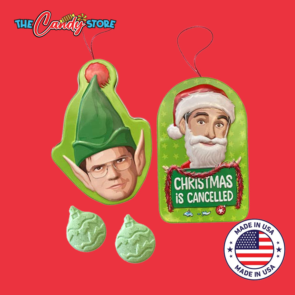The Office Santa and Elf Tin Christmas Green Apple Candy