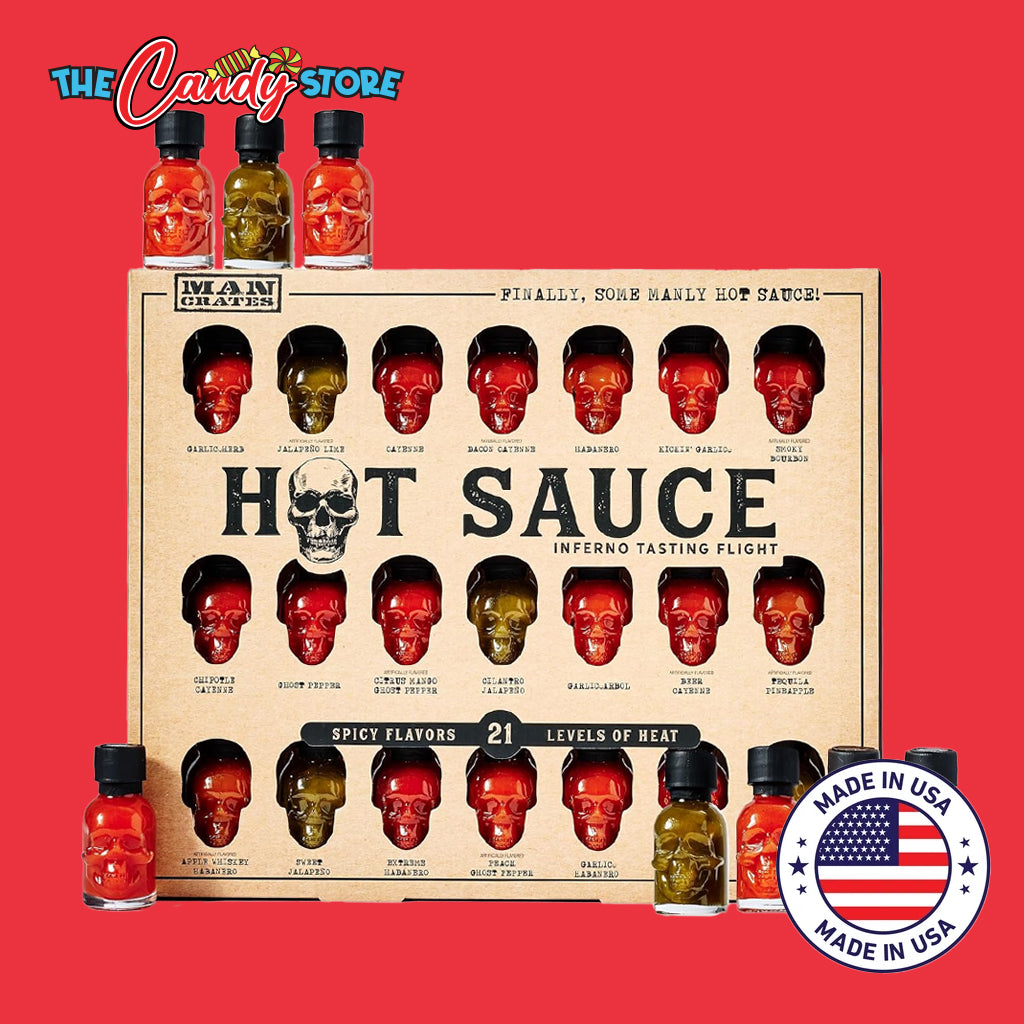 Man Crates 21 Flavors Skull-Shaped Mini Hot Sauce