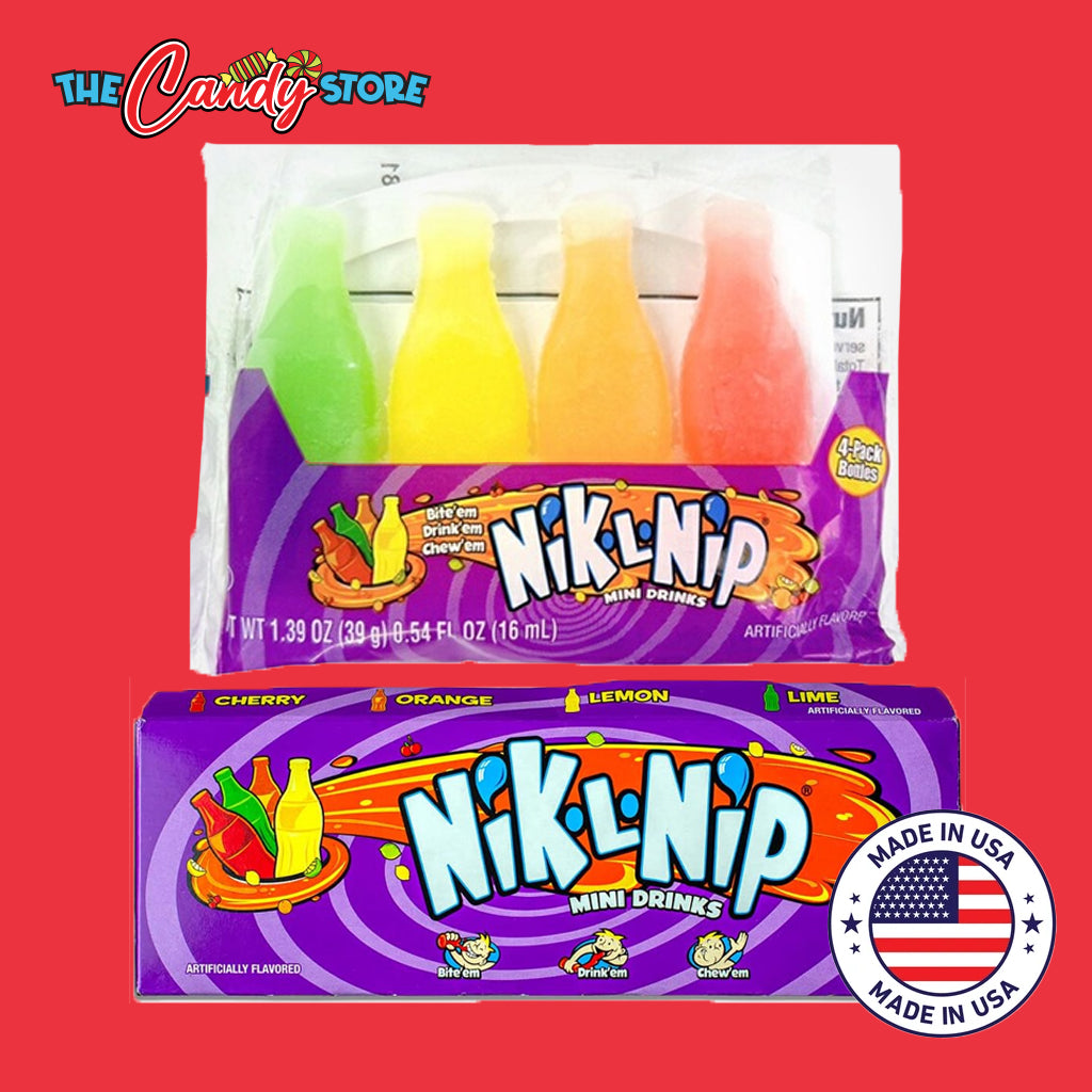 Nik-L-Nip Candy Wax Bottles Fruit Flavored Mini Drinks (Pack of 4)