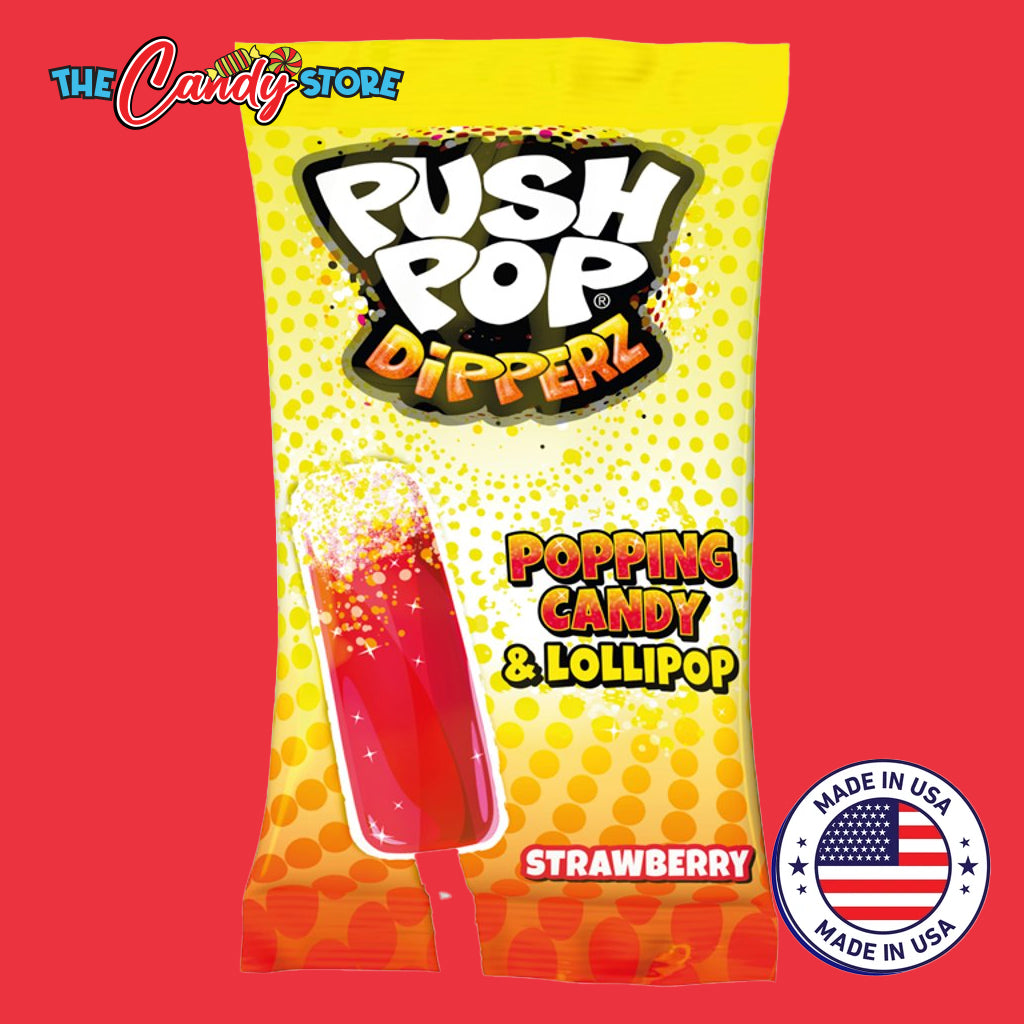 Push Pop Dipperz Popping Strawberry Candy Lollipop